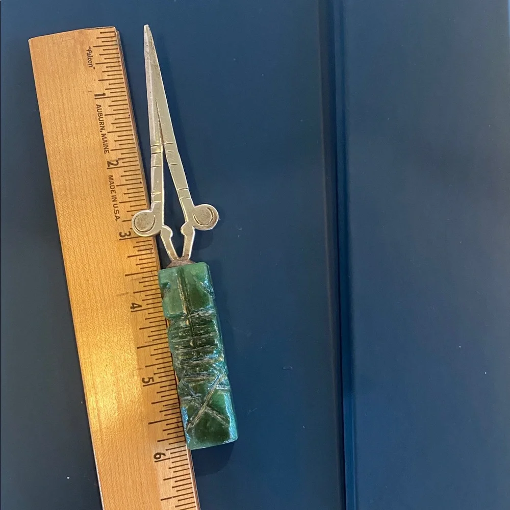 Vintage Sterling 925 Carved Green Stone Letter Opener  Mexico